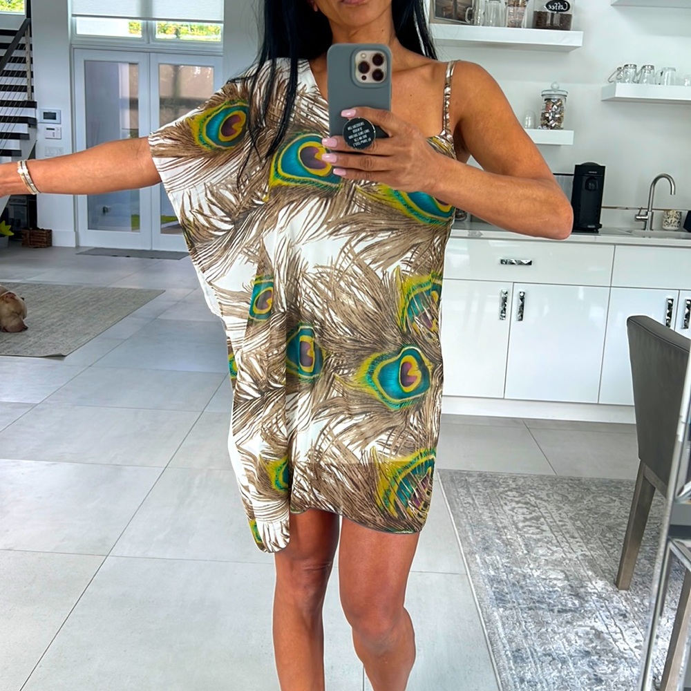 Peacock print dress